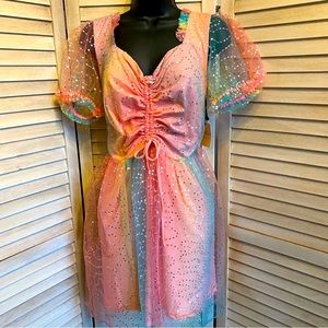 Smak Parlour Rainbow Ombre Sequin Woodstock Flare Dress - L/10-12 NWT